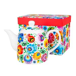 Dzbanek Folk - wzory łowickie - biały 1000 ml