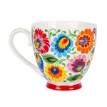 Kubek Folk 350 ml w pudełku - wzory łowickie - Biały