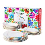 Talerze Folk  - Łowickie Zestaw obiadowy 18 sztuk