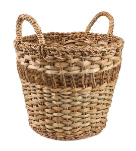 OKRĄGŁY KOSZYK Z TRAWY MORSKIEJ Z UCHWYTAMI 36x36x32/40 cm