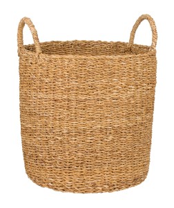 OKRĄGŁY WYSOKI KOSZYK Z TRAWY MORSKIEJ Z UCHWYTAMI 35x35x35/44 cm