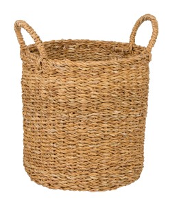 OKRĄGŁY WYSOKI KOSZYK Z TRAWY MORSKIEJ Z UCHWYTAMI 25x25x25/31 cm