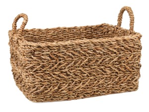 PROSTOKĄTNY KOSZ Z TRAWY MORSKIEJ Z UCHWYTAMI 40x30x19/27 cm