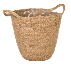 OKRĄGŁY KOSZYK Z TRAWY MORSKIEJ Z FOLIĄ I UCHWYTAMI 25/35x25x23/27 cm