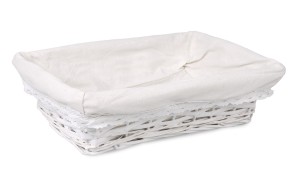 WIKLINOWY BIAŁY KOSZYK Z MATERIAŁEM 34x24x9 cm