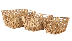 KOMPLET 3 PROSTOKĄTNYCH KOSZYKÓW Z HIACYNTA WODNEGO 32x23x17 cm