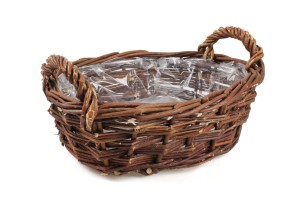 OWALNY WIKLINOWY KOSZYK DO OBSADZANIA Z FOLIĄ 37x28x14/18 cm