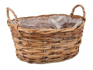 OWALNY KOSZ RATTANOWY Z UCHWYTAMI 32x21x14/19 cm