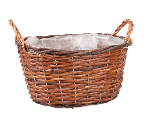 BRĄZOWY OWALNY KOSZYK WIKLINOWY Z FOLIĄ 28x22x14/19 cm