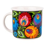 KUBEK FOLK 350 ML - WZORY ŁOWICKIE - CZARNY