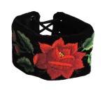 Czarna Bransoletka Folk - Haft Łowicki - Czerwona Róża