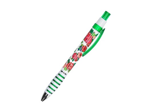 Długopis folk plastikowy Podhalański haft kwiaty, zielony.jpeg