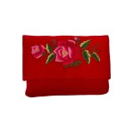 Czerwona kopertówka Folk - Haft Łowicki - Różowa róża