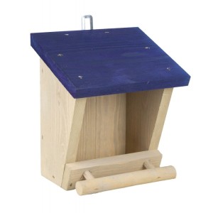 DREWNIANY KARMNIK BUDKA KOBALTOWY DASZEK 18x14x21/23 cm