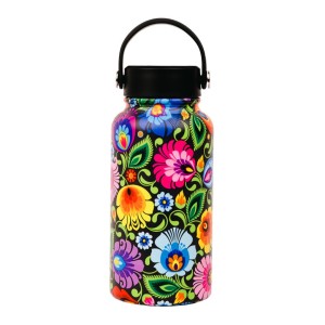 Butelka Termiczna Folk 650 ml - Wzory łowickie Czarna