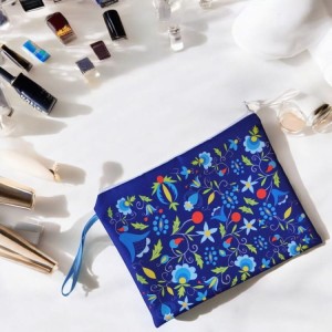 PŁASKA KOSMETYCZKA FOLK - WZORY KASZUBSKIE - NIEBIESKA