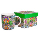 Kubek w pudełku Folk 360 ml - Wzory łowickie - Koguty