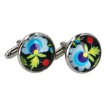 Spinki do mankietów Folk - Wzory Kaszubskie - Czarne