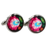 Spinki do mankietów Folk - Wzory Łowickie - Czarne