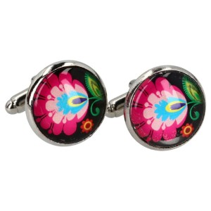 Spinki do mankietów Folk - Wzory Łowickie - Czarne