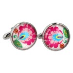 Spinki do mankietów Folk - Wzory Łowickie - Białe