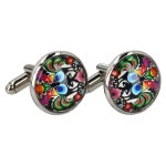 Spinki do mankietów Folk - Wzory Łowickie - Koguty