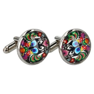 Spinki do mankietów Folk - Wzory Łowickie - Koguty