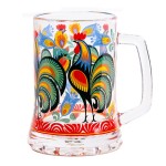 Kufel szklany 510 ml Folk - Wzory Łowickie - Koguty