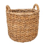 Okrągły Kosz Boho z Liści bananowca z uchwytami 45x45x37/46 cm