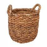 Okrągły Kosz Boho z Liści bananowca z uchwytami 37x37x34/42 cm