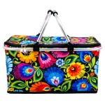 Kosz piknikowy termiczny Folk - Wzory Łowickie - Czarny