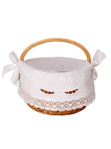 Serwetka do Koszyczka Wielkanocnego - Haft Richelieu - Bazie - wykończona koronką