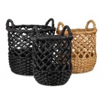 Komplet 3 okrągłych koszy Boho z liści bananowca