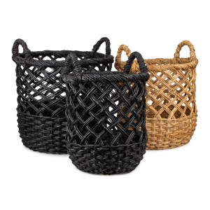 Komplet 3 okrągłych koszy Boho z liści bananowca