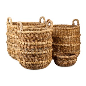 Komplet 4 okrągłych koszy Boho z liści bananowca