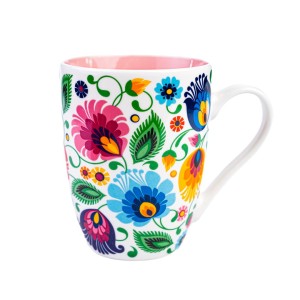 Kubek Folk 350 ml - Wzory Łowickie - Różowy