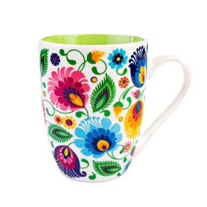 Kubek Folk 350 ml - Wzory Łowickie - Zielony