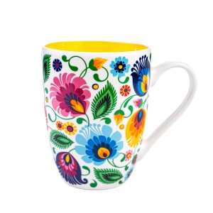 Kubek Folk 350 ml - Wzory Łowickie - Żółty