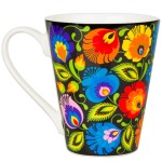 KUBEK FOLK 270 ML - WZORY ŁOWICKIE - CZARNY