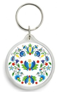 Brelok okrągły Folk - Wzory kaszubskie - Biały