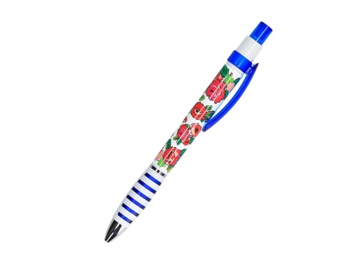 Długopis folk plastikowy podhalański haft kwiaty, niebieski.jpeg